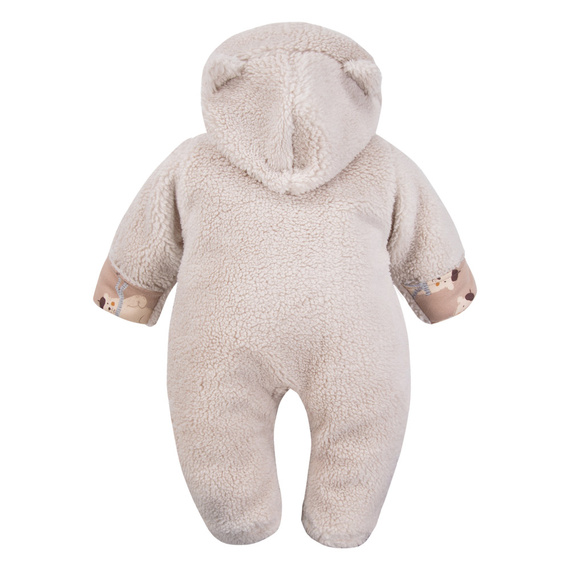 Tutina per bambino Beary Cool Eevi - pelle di agnello, beige, con orecchie e zip