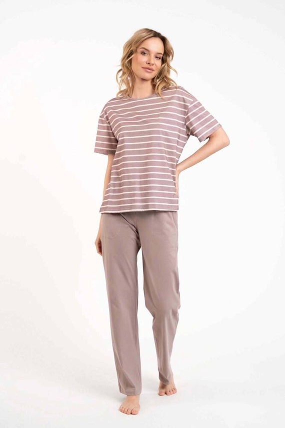 Betty Pigiama da donna manica corta, pantaloni lunghi Moda italiana - cappuccino/stampa cappuccino