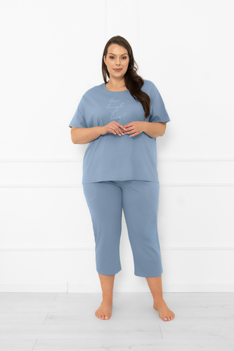 Pigiama da donna Ksara - manica corta, pantalone 3/4, cotone Moda italiana - acciaio