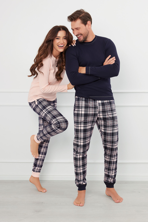 Brit Pajamas Uomo manica lunga, pantaloni lunghi Moda italiana - blu navy/stampa