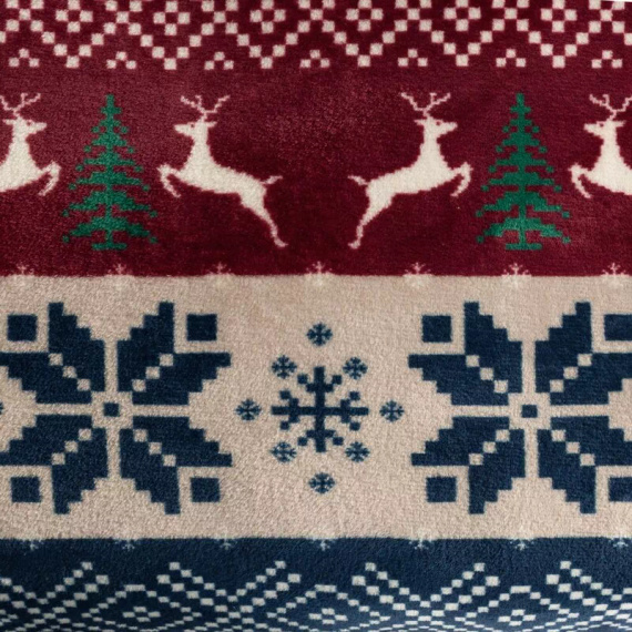 Coperta natalizia Eurofirany blu navy rosso con motivi scandinavi - morbido copriletto in microfibra, 240 g/m²