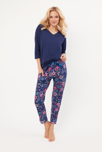 Pigiama Folk da donna maniche 3/4, pantaloni 7/8 Moda italiana - blu navy/stampa
