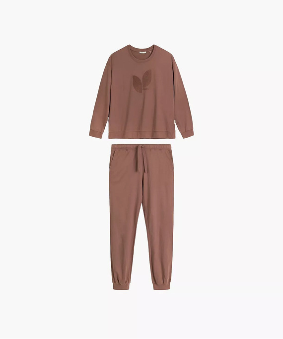 Pigiama donna NLP-501 Atlantic rosa-verde - 100% cotone effetto pesca, manica lunga, pantaloni con tasche | Calore e comfort Premium