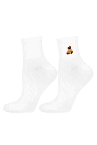 Calze da donna Moraj CSL200-136 in cotone a coste con ricamo ecru