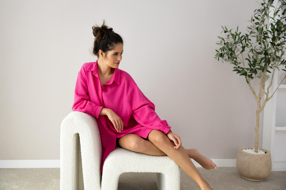 Camicia da notte sbottonata magenta di Sensis - amaranto