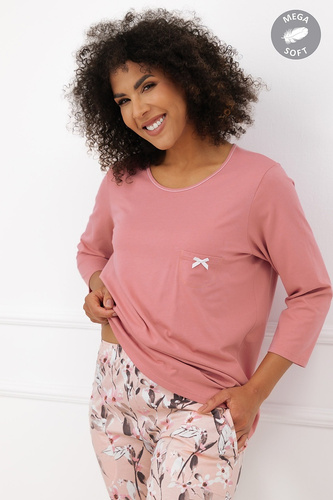 Italian Fashion Kafelia Pigiama donna Mega Soft 3/4 fiori tasca