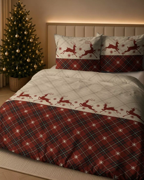 Biancheria da letto Detexpol 6056 A Renne natalizie beige rossa 100% cotone