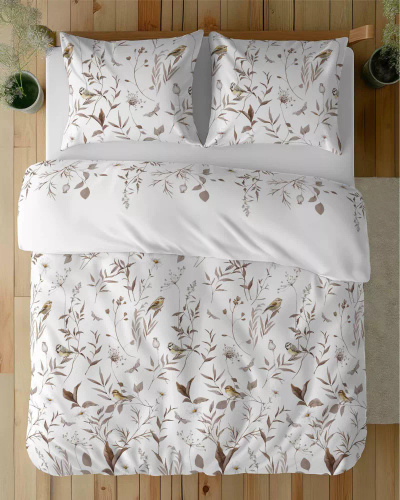 5500 B Biancheria da letto in cotone bianco con rami e uccello beige Naturalis- Detexpol
