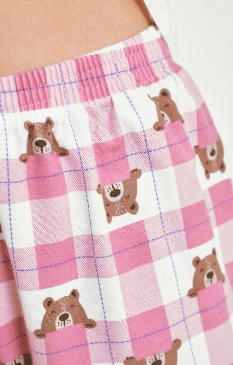 3441 Pigiama donna Astrid in cotone Taro beige - manica lunga, pantaloni in flanella a quadri