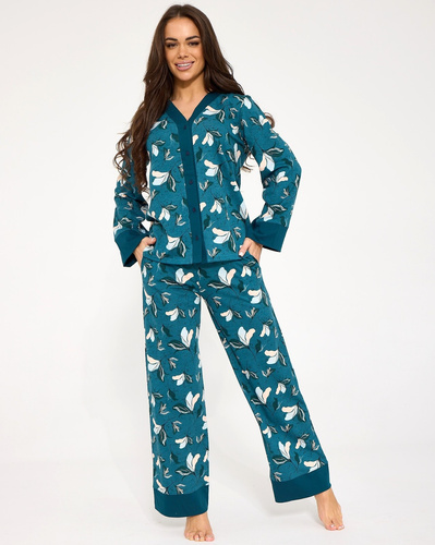 Pigiama donna Cornette 514/509 Virginia blu 100% cotone con bottoni