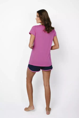 Ontega Pigiama donna manica corta, pantaloncini Moda Italiana- amaranto/blu scuro
