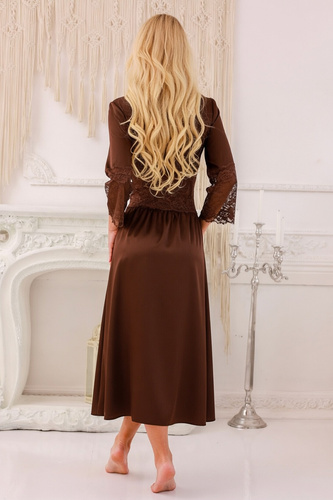 Peniuar da donna Kalimo Mindanao lungo in raso con pizzo e shorts - brown mono