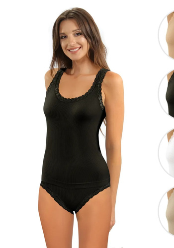 Canotta donna Sesto Senso 6109 pizzo senza cuciture elastica black