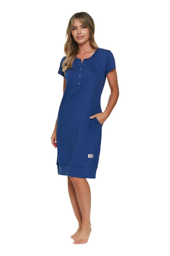 Koszula da notte Doctor Nap 4348 per allattamento 100% cotone premaman indigo