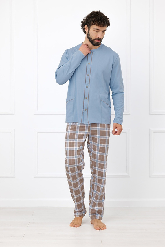 Italian Fashion Wilhelm Pigiama Uomo 100% Cotone Bottoni Quadri - cappuccino