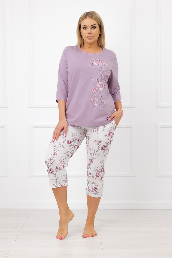 Italian Fashion Karilla Pigiama donna 100% cotone 3/4 fiori lilla