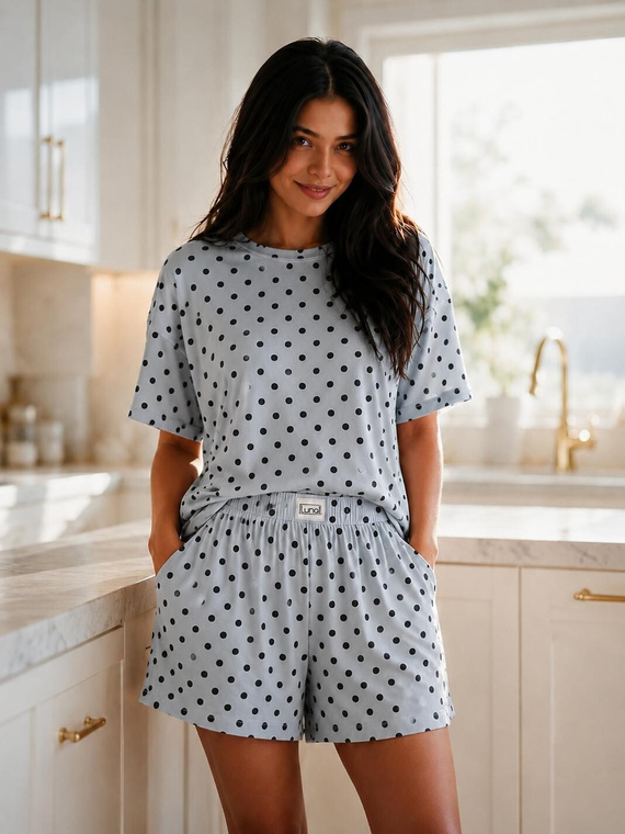 Pigiama donna 1309 Luna blu in cotone con pantaloncini corti