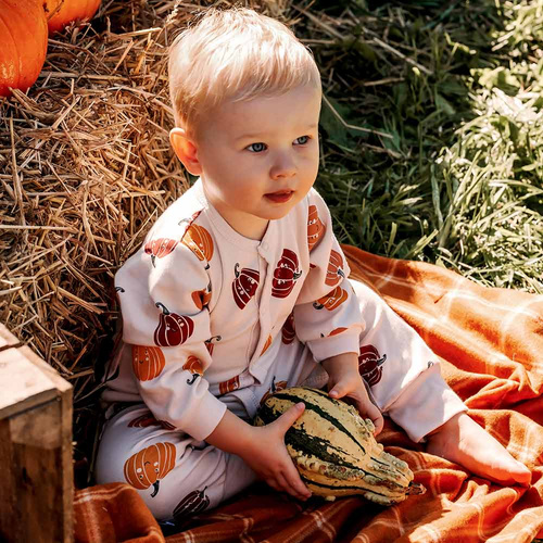 Pigiama per bambino Eevi Halloween - ecru, zucche, senza piedi, cotone