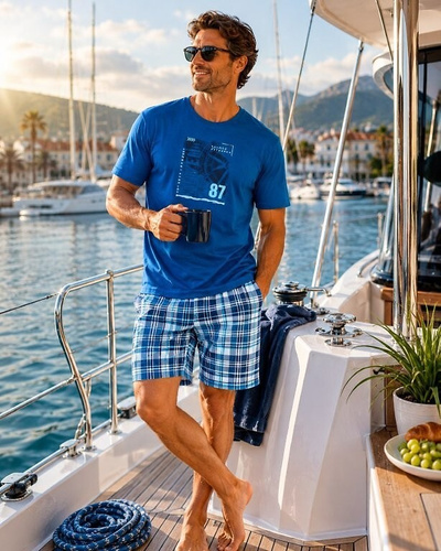 Pigiama Uomo Cornette 326/344 Compass 100% Cotone Pantaloncini Corti