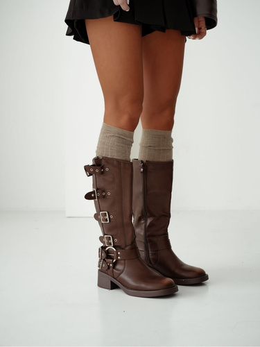 Gambaletto 1627-001 Milena beige - in lana, a costine, orlo non stirato