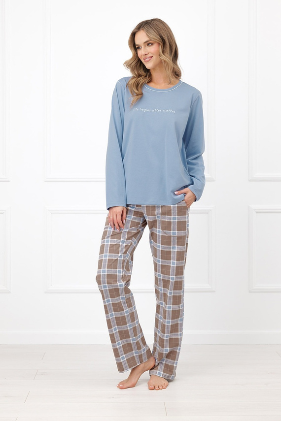 Pigiama donna Italian Fashion Delma 100% cotone pantaloni lunghi a quadri acciaio