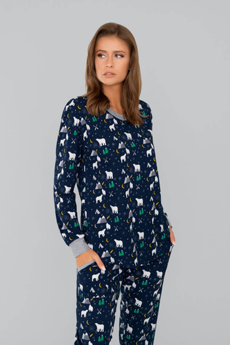 Ava Pigiama e pantaloni a maniche lunghe da donna Italian Fashion - stampa blu navy