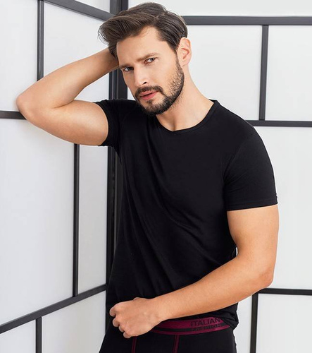 Ikar T-shirt da uomo, collo a lupetto Moda italiana - nero