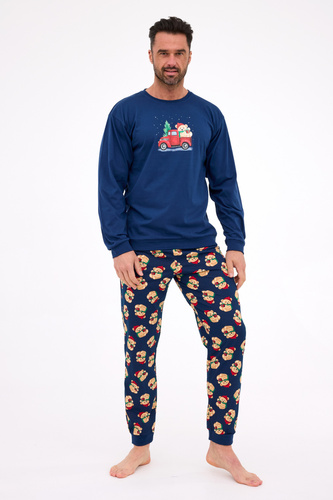 115/290 Pigiama da uomo Teddy 2 Cornette - Natale, blu navy, cotone, manica lunga