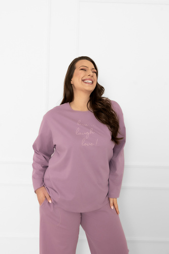 Pigiama da donna Ksara Italian Fashion - cotone, manica lunga e pantalone con tasche - erica