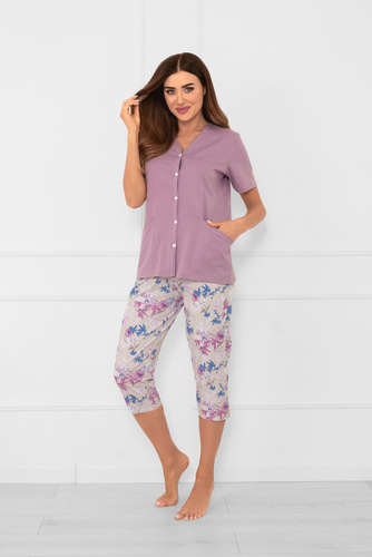 Zafra Pigiama donna manica corta, pantaloni 3/4 Moda italiana - erica/stampa