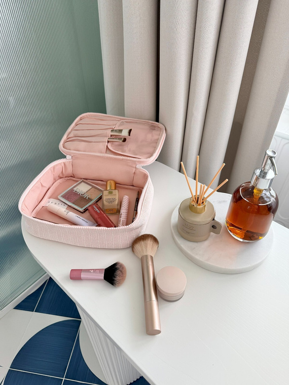 Trousse Large Sensis – Elegante, Con Scomparto per Pennelli, Con Cerniera, Materiale a Righe