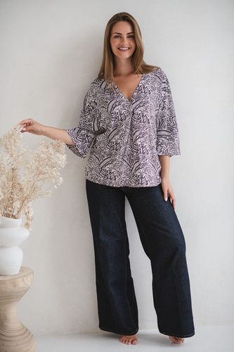 Blusa premaman Bahama Mama Milk&Love con stampa tropicale, viscosa, manica 3/4, oversize