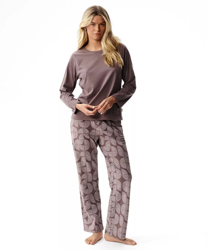 Atlantic NLP-522 Pigiama Donna Lunga 100% Cotone Pantaloni con Fantasia marrone