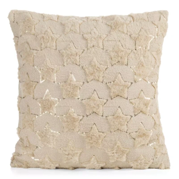 CHP308 Federa natalizia Eurofirany 45x45 con paillettes 3D stelle beige