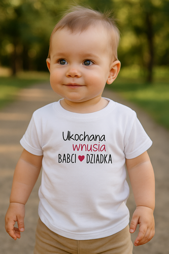 maglietta per bambini Moocha "Grandma and Grandpa's Beloved Granddaughter" - bianca, manica corta