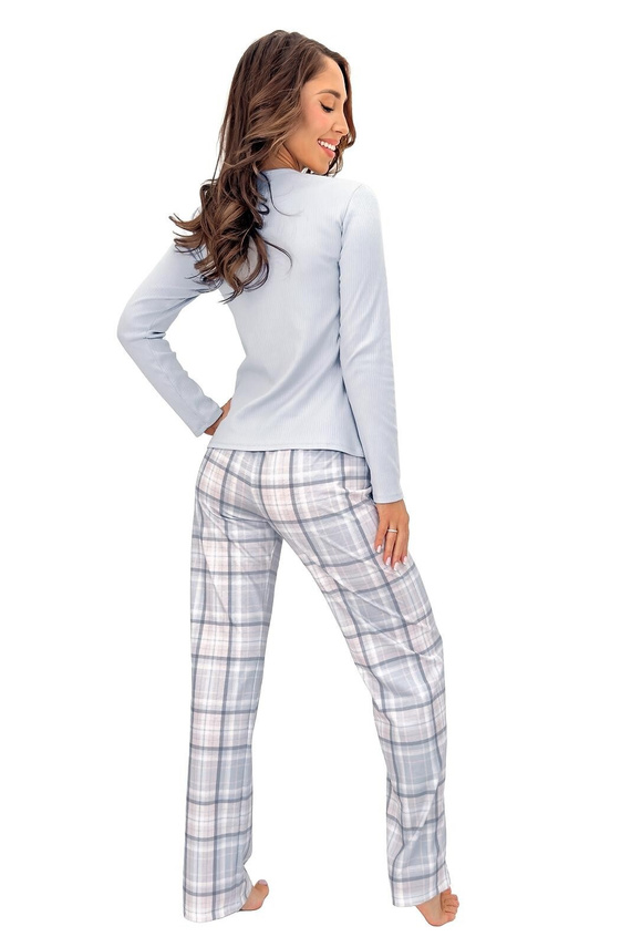 Donna Dani Long pigiama donna in cotone grigio a costine con pantaloni a quadri