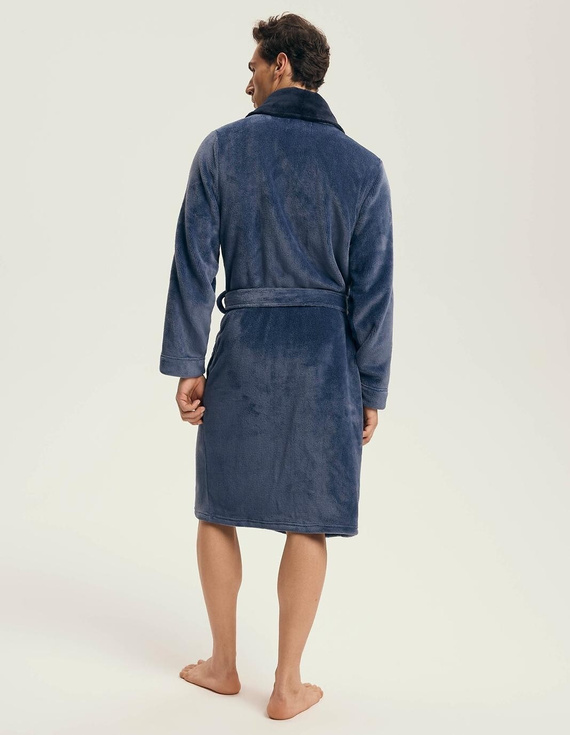 Accappatoio Henderson da uomo 43375 Nantes navy - collo a scialle, struttura a coste, design elegante