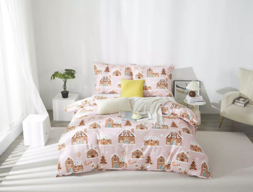 Gingerhouse Christmas microsatin bedding gingerbread houses pink I25 Spod Igły i Nitki - morbido, liscio e resistente