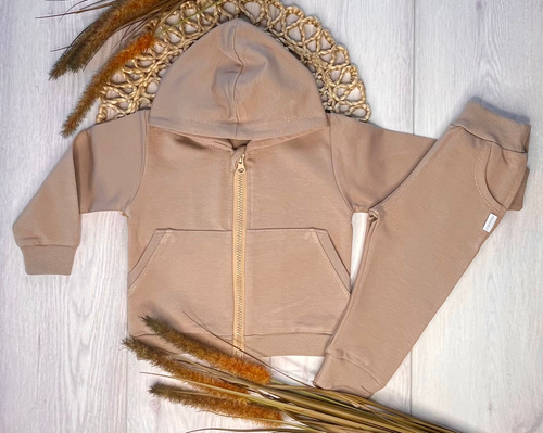 Mamatti DR2150 set tuta marrone per bambina - felpa con cappuccio e pantaloni con tasche