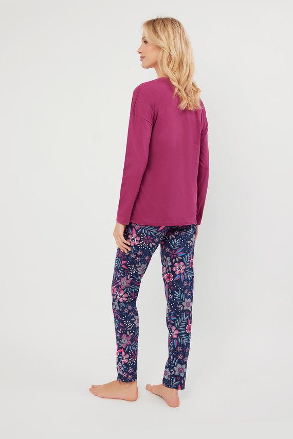 Pigiama donna Folk manica lunga, pantaloni lunghi Moda Italiana - mora/stampa