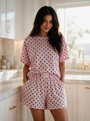 Luna 1311 Pigiama Donna Corta in Cotone Pois Rosa 100% Cotone
