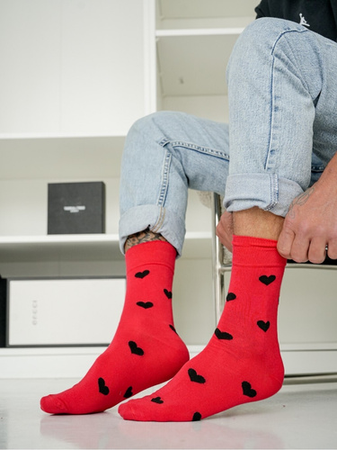 Calze da uomo Milena 0125-135 Hearts - cotone, San Valentino, perfette per un regalo