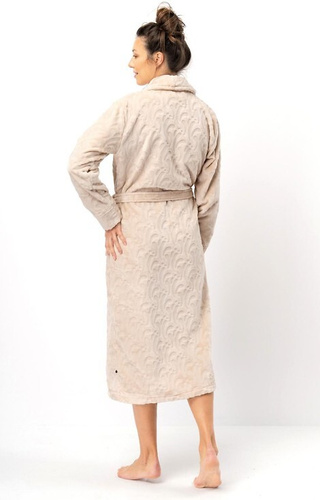 LG: 605 Vestaglia da donna Key- beige, morbida, collo a scialle