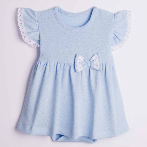 224035 Nicol Abito-Body Bambina Blu 100% Cotone Traforato