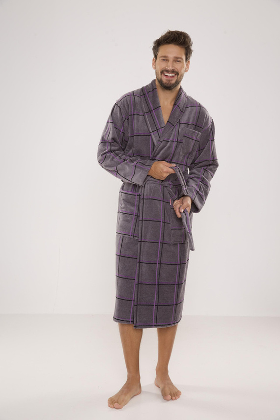 803 / 819 Vestaglia Twin Forex da uomo in spugna - grigio a quadri viola (grigio a quadri)