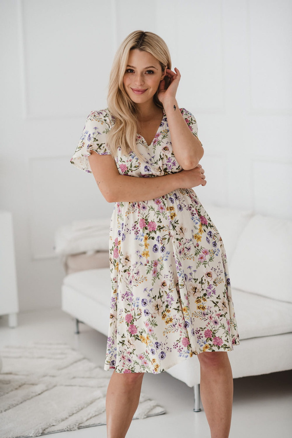 Lovely Dress abito premaman e da allattamento a manica corta Milk&Love crema floreale