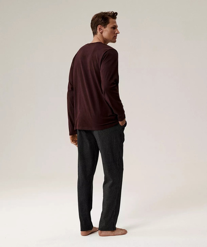 Pigiama da uomo NMP-389 Atlantic - cotone color vino, manica lunga, set elegante per le notti fredde
