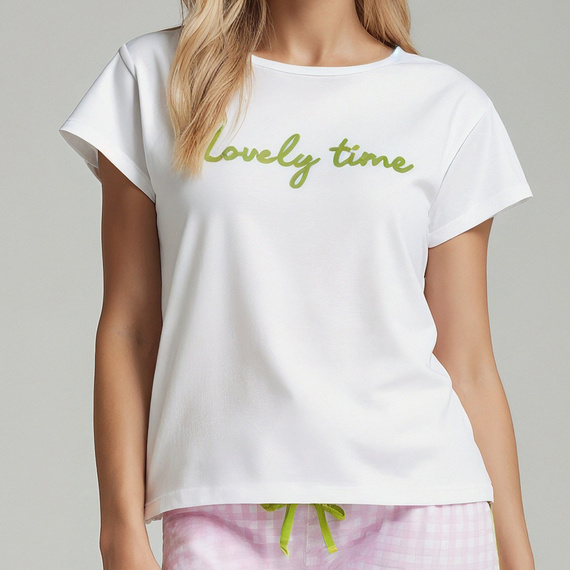 Dana Pigiama donna rosa sorbetto - 100% cotone, manica corta, pantaloni a quadri, set