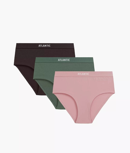 Atlantic 3CLP-009/Z26 Maxi Sport Slip Donna 95% Cotone 3-Pack rosa-marrone