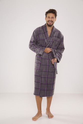 803 / 819 Vestaglia Twin Forex da uomo in spugna - grigio a quadri viola (grigio a quadri)